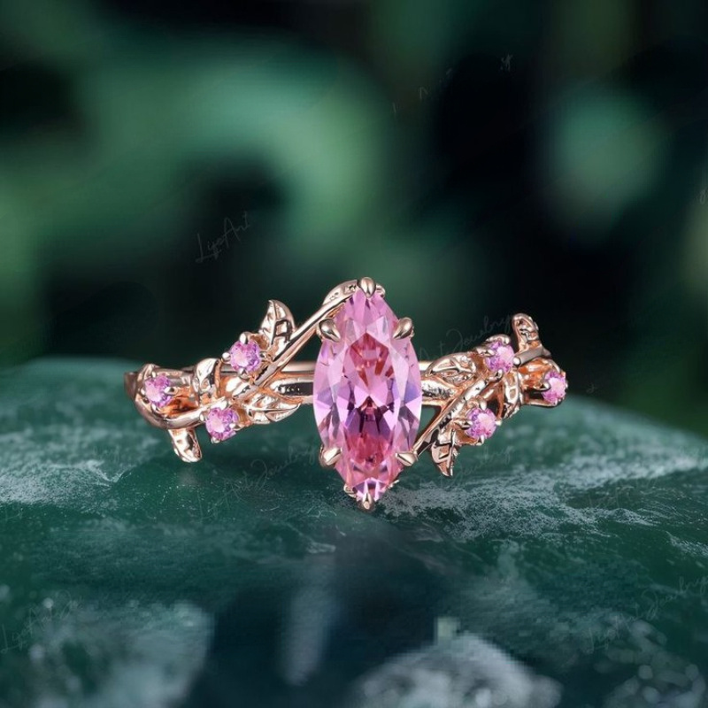 Rose Gold Plated Leaf Ring with Zircon